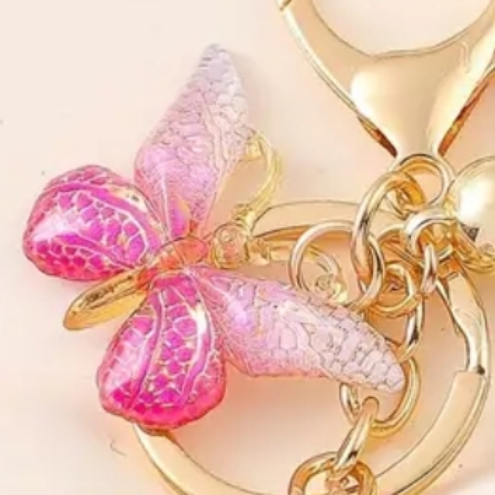 NEW! Resin Letter "L" Initial Keychain Purse Charm w/ Ombre Butterfly & Tassel - Picture 3 of 5
